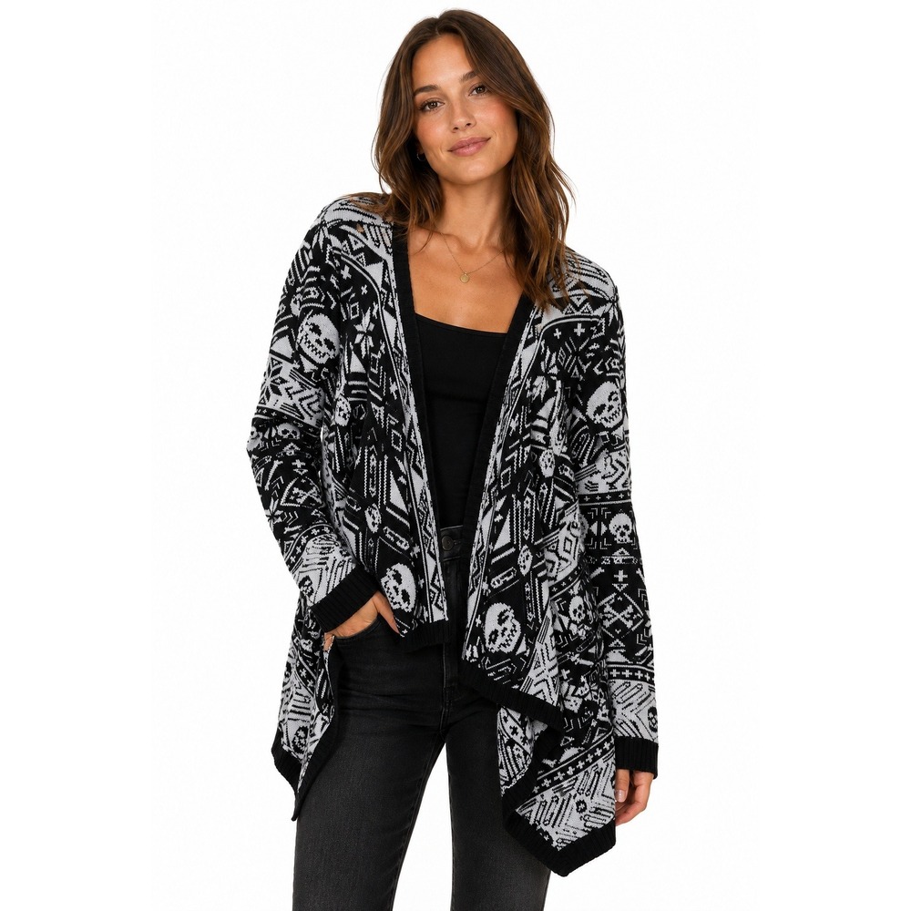Hot Topic Skull Fair Isle Cardigan Women L Draped Goth Grunge Whimsigoth Whitchy